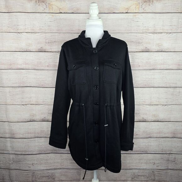 Torrid Black Fleece Button Front Soft Shell Shacket Drawstring Waist 2XL - Picture 1 of 8